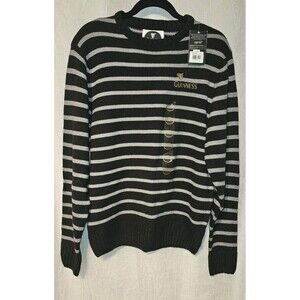 Guinness Beer Stripped Sweater Mens Medium Crewneck Knit Pullover Black Gray
